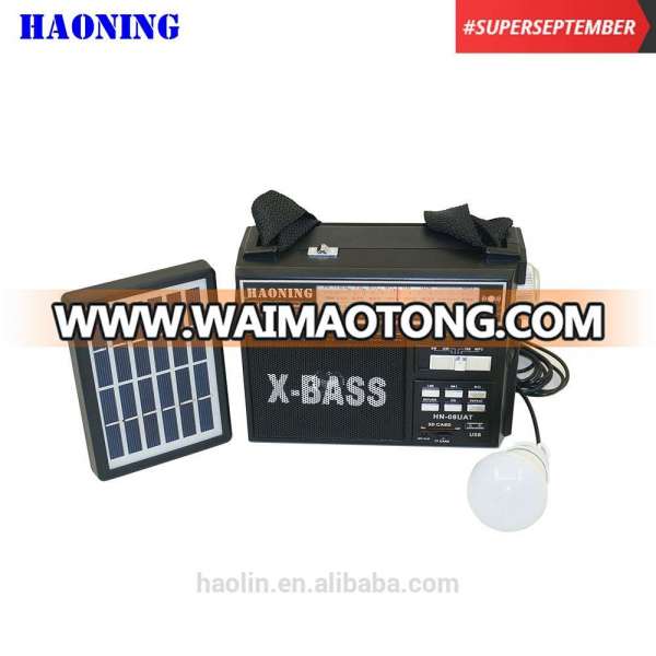 new portable haoning solar led bulb am fm sw radio with usb sd tf